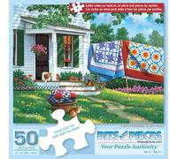 Bits and Pieces 50 Piece Puzzles for Adults - Calico Country - 50 Extra Large Pieces 15" x 19" Jigsaw Puzzles, Quilts Farm Spring, No 2 Pieces Alike