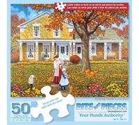 Bits and Pieces 50 Piece Puzzles for Adults - Helping Hands - 50 Extra Large Pieces 15" x 19" Jigsaw Puzzles, Fall Leaves Mother Daughter Autumn, No 2 Pieces Alike