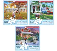 Bits and Pieces 50 Piece Puzzles for Adults - John Sloane 3-Pack - 50 Extra Large Pieces 15" x 19" Jigsaw Puzzles, Rustic Country Americana, No 2 Pieces Alike