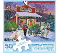 Bits and Pieces 50 Piece Puzzles for Adults - Satisfies Customer - 50 Extra Large Pieces 15" x 19" Jigsaw Puzzles, General Store Americana Winter, No 2 Pieces Alike