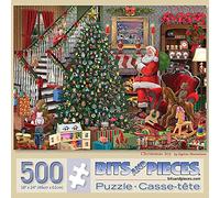 Bits and Pieces - 500 Piece Jigsaw Puzzle for Adults 46cm x 61cm - Christmas Joy - 500 pc Santa Visiting Presents Tree Jigsaw by Artist Bigelow Illustrations