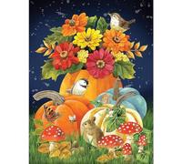 Bits and Pieces - 500 Piece Jigsaw Puzzle for Adults - Autumn Charm - Fall Pumpkins Woodland Creatures Jigsaw Puzzle by Artist Jane Maday, Completed Puzzle Size: 18" x 24"