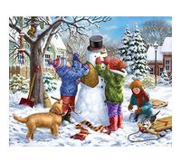 Bits and Pieces - 500 Piece Jigsaw Puzzle for Adults - Building a Snowman on a Snow Day - 500 pc Winter Scene Jigsaw by Artist Liz Goodrick-Dillon