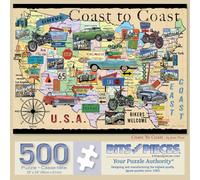 Bits and Pieces 500 Piece Puzzles for Adults - Coast to Coast - - Large 18" x 24" Jigsaw Puzzles 500 Pieces Retro American Collage Map, No 2 Pieces Alike