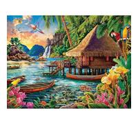 Bits and Pieces 500 Piece Puzzles for Adults - Large 15" x 19" Jigsaw Puzzles 500 Pieces Tiki Hut Polynesian Lagoon, Random Die Cut, No 2 Pieces Alike, Tropical Landscape