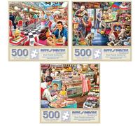 Bits and Pieces 500 Piece Puzzles for Adults Larry Jones 3-Pack - Large 18" x 24" Jigsaw Puzzles 500 Pieces 1950s Americana, No 2 Pieces Alike