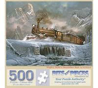 Bits and Pieces 500 Piece Puzzles for Adults Mighty Mike's December Run Large 18" x 24" Jigsaw Puzzles 500 Pieces Steam Train Locomotive Winter Mountains, Random Die Cut Pieces No 2 are Alike