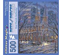 Bits and Pieces 500 Piece Puzzles for Adults - Saint Patrick's Cathedral - - Large 18" x 24" Glitter Jigsaw Puzzles 500 Pieces Snowy Church Scene, No 2 Pieces Alike
