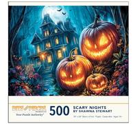 Bits and Pieces 500 Piece Puzzles for Adults - Scary Nights - Large 18" x 24" Jigsaw Puzzles 500 Pieces Halloween Haounted House Pumpkins, No 2 Pieces Alike