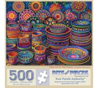 Bits and Pieces 500 Piece Puzzles for Adults Step Up to The Plates Large 18" x 24" Jigsaw Puzzles 500 Pieces Floral Dishes Colorful, Random Die Cut Pieces No 2 are Alike