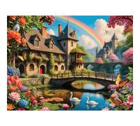 Bits and Pieces 500 Piece Puzzles for Adults - Village of Dreams - Large 18" x 24" Jigsaw Puzzles 500 Pieces Rainbow Fantasy Castle, No 2 Pieces Alike
