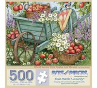 Bits and Pieces 500 Piece Puzzles for Adults - Wheel Barrow with Apples and Flowers - Large 18" x 24" Jigsaw Puzzles 500 Pieces Country Rustic Americana, No 2 Pieces Alike