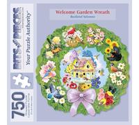 Bits and Pieces 750 Piece Puzzles for Adults - Welcome Garden Wreath Shaped - Large 18" x 24" Jigsaw Puzzles 750 Pieces Birds Flowers Birdhouse, No 2 Pieces Alike