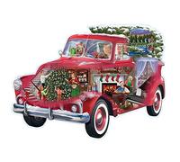 Bits and Pieces - 750 Piece Shaped Jigsaw Puzzle for Adults 18" x 24" - Christmas Truck - 750 pc Father Family Home Holiday Tree Winter Shaped Jigsaw by Artist Bigelow Illustration