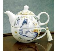 Bits and Pieces - Adorable Single Serving Kitty Tea Set - Cat Tea Set for One - Porcelain Teapot and Cup Combination
