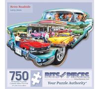 Bits and Pieces Car Shaped 750 Piece Puzzles for Adults Retro Roadside Large 20" x 27" Jigsaw Puzzles 1000 Pieces 1950's Cars Americana, Random Die Cut Pieces No 2 are Alike