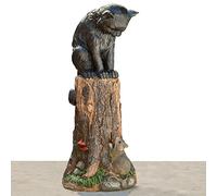 Bits and Pieces - Cat & Mouse Garden Statue- Outdoor Kitten on a Stump Sculpture - 17 inch Polyresin Home Decor Weather Resistant Lawn Ornament,Black