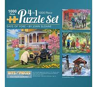 Bits and Pieces - Days of Yore 4-in-1 Multi-Pack Puzzle Set - 1000 Piece Jigsaw Puzzles for Adults - Each Measures 20"x 27" - Old Nature by Artist John Sloane