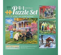 Bits and Pieces - Days of Yore 4-in-1 Multi-Pack Puzzle Set - 500 Piece Jigsaw Puzzles for Adults - Each Measures 16"x 20" - Old Nature by Artist John Sloane