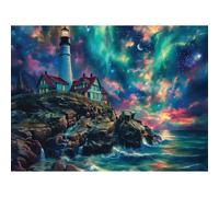 Bits and Pieces - Jigsaw Puzzle for Adults - Aurora Sky - Large Piece Northern Lights Lighthouse Jigsaw by Shawna Stewart (500 Piece Puzzle)