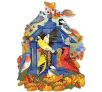 Bits and Pieces Jigsaw Puzzle for Adults - Fall Feeder by Jane Maday - Autumn Birds, Goldfinches, Chickadees, Cardinals, Butterflies, Shaped Puzzle for Family Fun (750 Piece Puzzle)