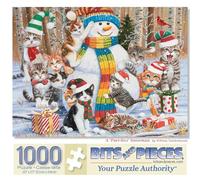 Bits and Pieces Jigsaw Puzzles for Adults Purr-FECT Snowman, Winter Christmas Cats - Random Die Cut, No 2 Pieces Alike (1000 Piece Puzzle)