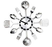 Bits and Pieces - Kitchen Utensil Clock - Silver-Toned Forks, Spoons, Spatulas Wall Clock - Contemporary Kitchen Décor, Unique Fun Gift