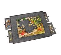 Bits and Pieces Lightweight Jigsaw Puzzle Board with Drawers, 30" x 23" - 3.5 Pounds Low Weight Felt Portable Puzzle Board - 4 Piece Sorting Trays - Standard 1000 Piece Size