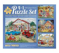 Bits and Pieces - Multi Pack of Four (4) - 300 Piece Jigsaw Puzzles for Adults - 300 pc Friendly Folk Set - Full Color Prints Included by Artist Kay Lamb Shannon