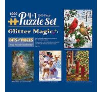 Bits and Pieces - Multipack 4-in-1 Glitter Puzzle Set 1000 Piece Jigsaw Puzzles for Adults - Each Puzzle Measures 51cm x 69cm- Holiday Winter Jigsaws by Artist Larry Jones