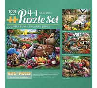 Bits and Pieces - Multipack 4-in-1 Puzzle Set 1000 Piece Jigsaw Puzzles for Adults - Each Puzzle Measures 51cm x 69cm- Farmyard Nature Animal Scene Jigsaws by Artist Larry Jones