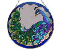 Bits and Pieces Peacock Art Glass Suncatcher - The majestic peacock is captured in an artistic suncatcher - A striking gift 25cm in diameter