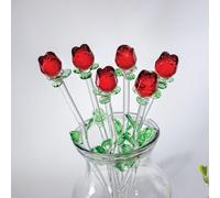 Bits and Pieces Red Roses Crystal Figurines (6 Count) - Handmade Long-Stemmed Glass Roses, Symbolizing Gratitude Love Timeless Eternity Roses, 13-1/2" Each (Vase Not Included)