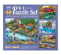 Bits and Pieces - River Escapades Multipack 4-in-1 Puzzle Set 500 Piece Jigsaw Puzzles for Adults - Each Puzzle Measures 46cm x 61cm- Country Water Scene Jigsaws by Artist Mary Thompson