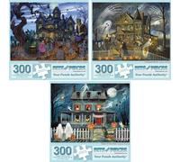 Bits and Pieces - Set of Three (3) 300 Piece Jigsaw Puzzles for Adults - Halloween Collection - Haunted Ghosts Goblins Ghouls - 300 pc Jigsaws by Artists K. Sean Sullivan & Ruane Manning