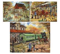Bits and Pieces - Value Set of Three (3) 1000 Piece Jigsaw Puzzles for Adults - Each Puzzle Measures 20" x 27" - The Old Mill Pond, General Store, Lambertville Jigsaws by Artist Ruane Manning