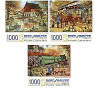 Bits and Pieces - Value Set of Three (3) 1000 Piece Jigsaw Puzzles for Adults - Each Puzzle Measures 20" x 27" - The Old Mill Pond, General Store, Lambertville Jigsaws by Artist Ruane Manning