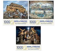 Bits and Pieces - Value Set of Three (3) 1000 Piece Jigsaw Puzzles for Adults - Each Puzzle Measures 51cm x 69cm - Last Supper, Noah's Ark, in The Manger Jigsaws by Artist Ruane Manning