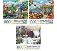 Bits and Pieces - Value Set of Three (3) 1000 Piece Jigsaw Puzzles for Adults - Each Puzzle Measures 51cm x 69cm - Dream Landscape, Autumn Splendor, Still Light of Dawn by Artist Alan Giana