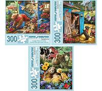 Bits and Pieces - Value Set of Three (3) 300 Piece Jigsaw Puzzles for Adults - Puzzles Measures 46 cm x 61 cm When Complete - Farm Yard Animals Cow Chicken Bear 300 pc Jigsaws by Artist Larry Jones