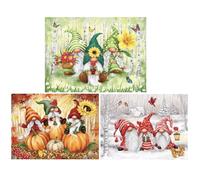 Bits and Pieces - Value Set of Three (3) - 500 Piece Jigsaw Puzzles for Adults - 500 pc Seasonal Gnomes Jigsaws Bundle by Artist Makiko - 18” x 24”