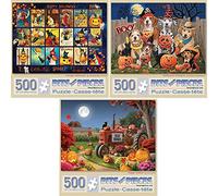 Bits and Pieces - Value Set of Three (3) 500 Piece Jigsaw Puzzles for Adults - Each Puzzle Measures 46cm x 61cm - 500 pc Halloween Pumpkin Collection Jigsaws by Artist William Vanderdasson