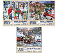 Bits and Pieces - Value Set of Three 500 Piece Jigsaw Puzzles for Adults - Home for The Holidays Jigsaw Puzzles by Artist Bigelow Illustrations, Completed Puzzle Size: 18" x 24"