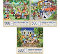 Bits and Pieces - Value Set of Three Large 500 Piece Jigsaw Puzzles for Adults - Jigsaw Puzzles Designed by Artist Sandy Rusinko, Completed Puzzle Size: 18" x 24"