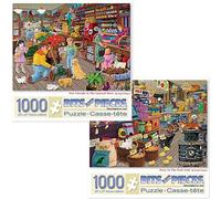 Bits and Pieces - Value Set of Two (2) 1000 Piece Jigsaw Puzzles for Adults - Each Puzzle Measures 20" x 27" - New Friends at the General Store, Party in the Feed Aisle by Artist Joseph Burgess