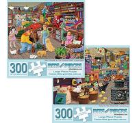 Bits and Pieces - Value Set of Two (2) 300 Piece Jigsaw Puzzles for Adults - Each Puzzle Measures 18" x 24" - New Friends at the General Store, Party in the Feed Aisle Jigsaws by Artist Joseph Burgess