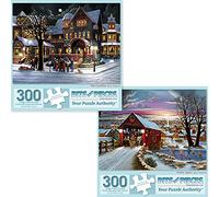 Bits and Pieces - Value Set of Two (2) 300 Piece Jigsaw Puzzles for Adults - Puzzles Measures 46cm x 61cm - 300 pc Home Again, Carolers Christmas Winter Snow Holiday Village by Artist H. Hargrove