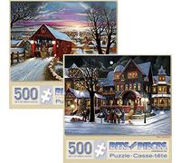 Bits and Pieces - Value Set of Two (2) 500 Piece Jigsaw Puzzles for Adults - Each Puzzle Measures 46cm x 61cm- The Joys of Christmas Jigsaws by Artist H. Hargrove