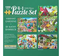 Bits and Pieces - Vibrant Gardens Multipack 4-in-1 Puzzle Set - 1000 Piece Jigsaw Puzzles for Adults - Each Puzzle Measures 20" x 27" - Floral Jigsaw by Artist Kathy Bambeck