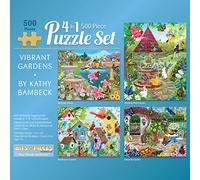 Bits and Pieces - Vibrant Gardens Multipack 4-in-1 Puzzle Set - 500 Piece Jigsaw Puzzles for Adults - Each Puzzle Measures 16" x 20" - Floral Jigsaw by Artist Kathy Bambeck